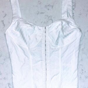 Vintage-Inspired White Hook-and-Eye Corset Crop Top